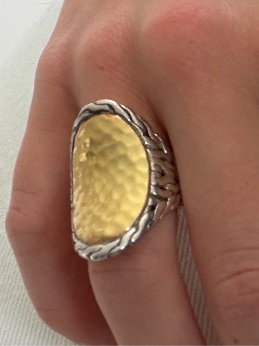 John Hardy Yellow Gold & Sterling Silver Palu Hammered Saddle Ring